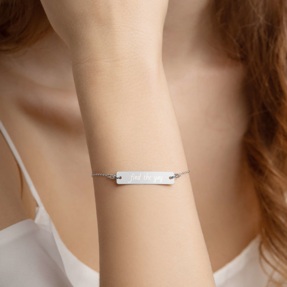 Find the Yay Engraved Silver Bar Chain Bracelet
