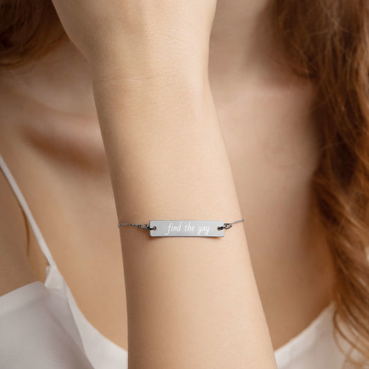 Find the Yay Engraved Silver Bar Chain Bracelet