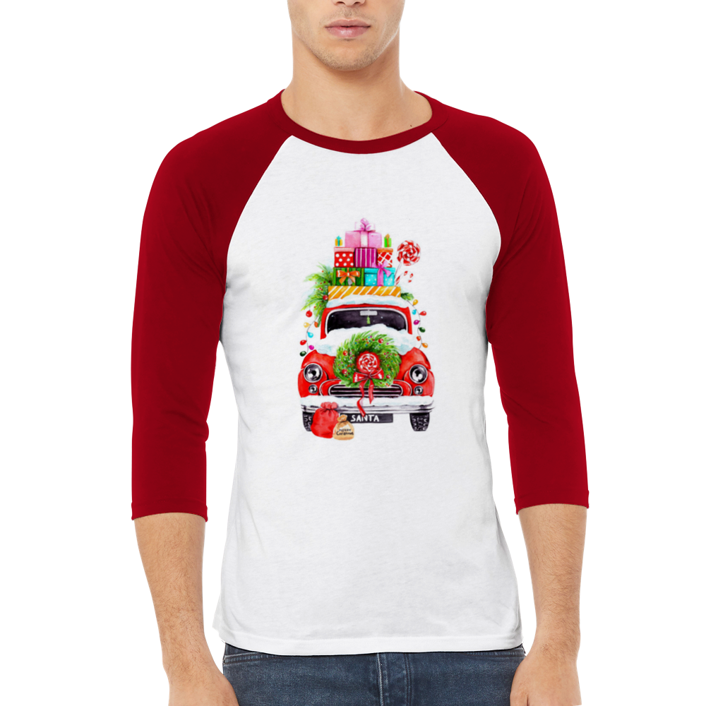 Santa Holiday Shirt Unisex 3/4 sleeve Raglan T-shirt